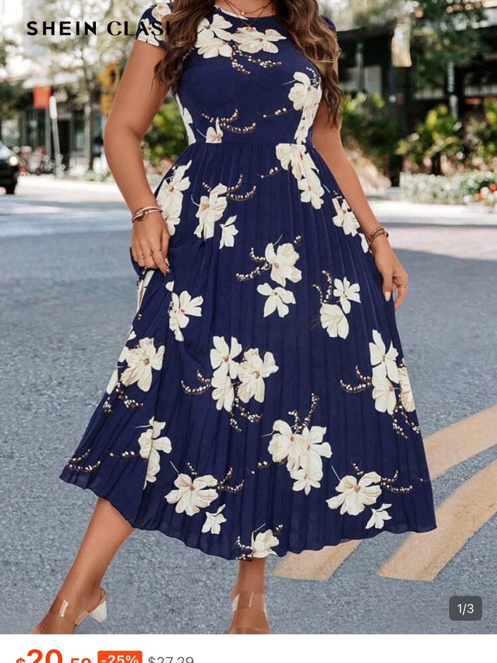 SHEIN Clasi Plus Floral Print Hidden Pocket Pleated Hem Dress